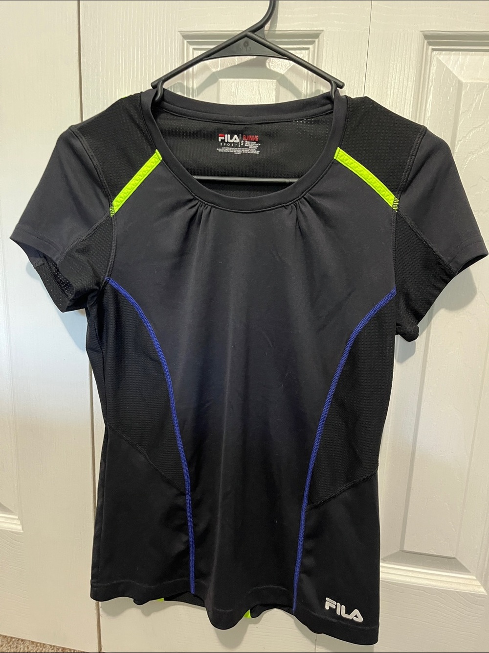 Fila Black Athletic Tee with Neon yellow & Royal Blue Trim